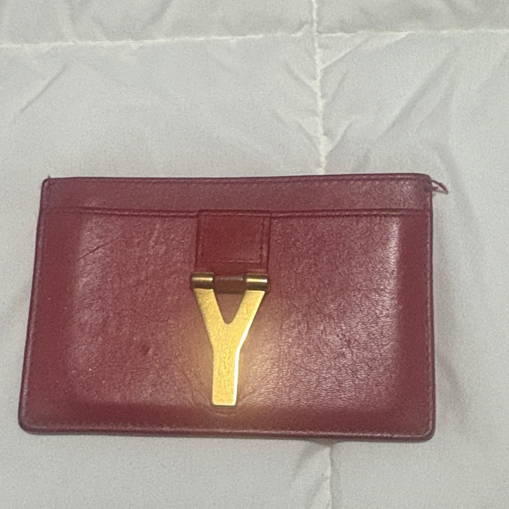 Yves Saint Laurent Red Card Holder with Gold Accents